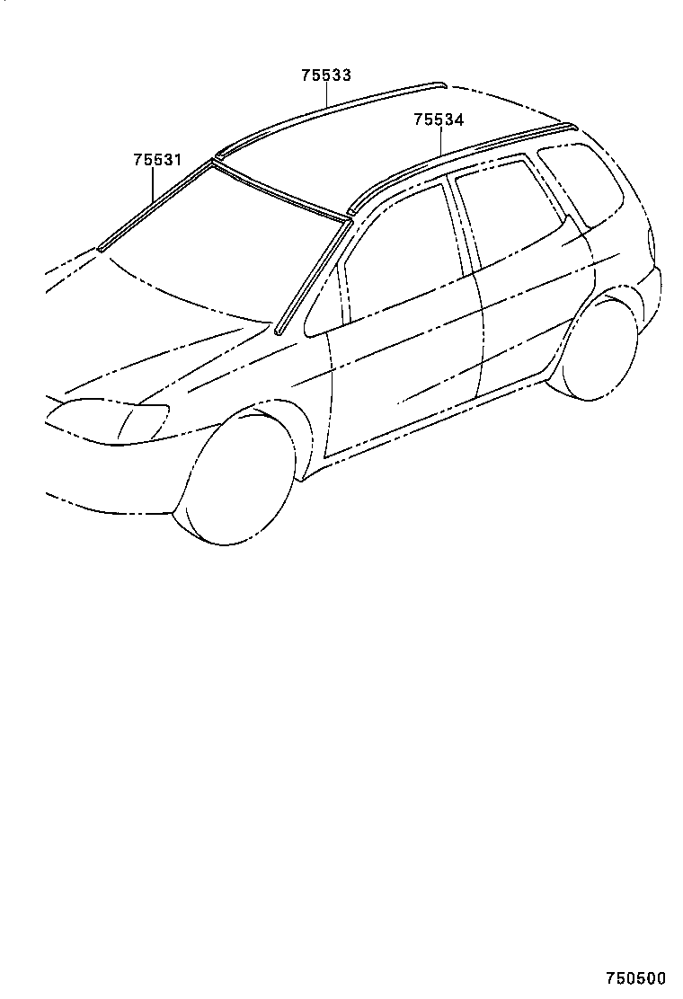 75534-13020 MOULDING, WINDSHIELD, OUTSIDE LH product image