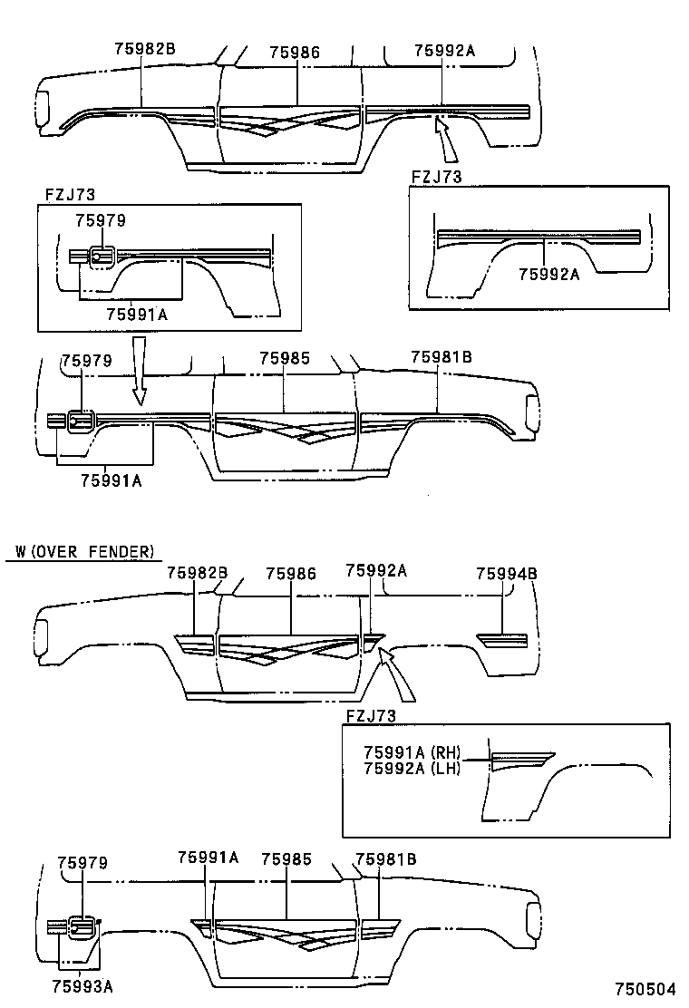 75974-60060 STRIPE, SIDE, LH NO.2(FOR LOWER) product image
