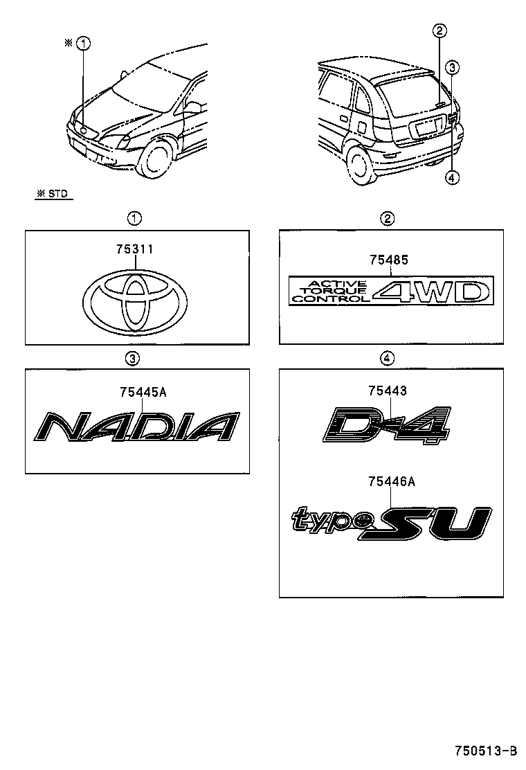75446-44010 PLATE, BACK DOOR NAME, NO.6 product image