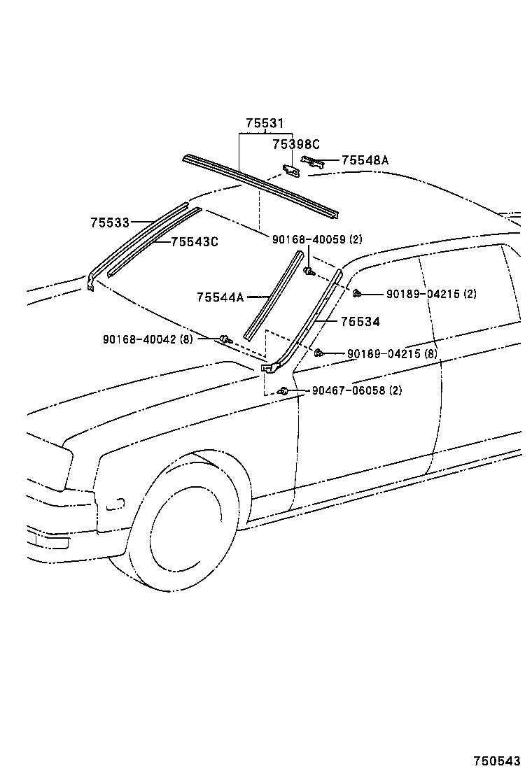 75544-40010 MOULDING, WINDSHIELD, OUTSIDE NO.2 LH product image