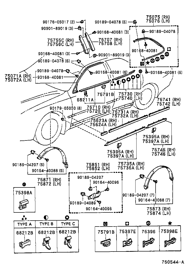 75707-22010 MOULDING SUB-ASSY, REAR DOOR WINDOW FRAME, RH product image