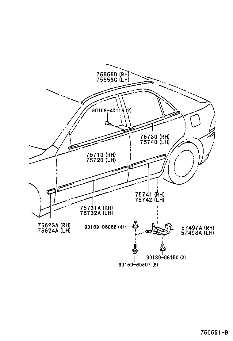 Toyota 75710-53011 MOULDING ASSY, FRONT DOOR BELT, RH
