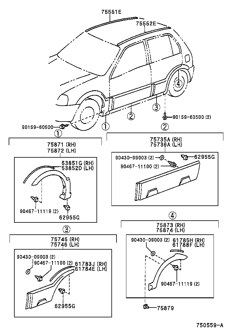 75873-10060 MOULDING, QUARTER PANEL WHEEL OPENING, RH product image