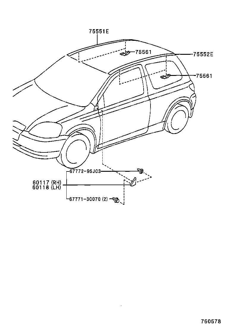 75551-52011 MOULDING, ROOF DRIP SIDE FINISH, RH product image