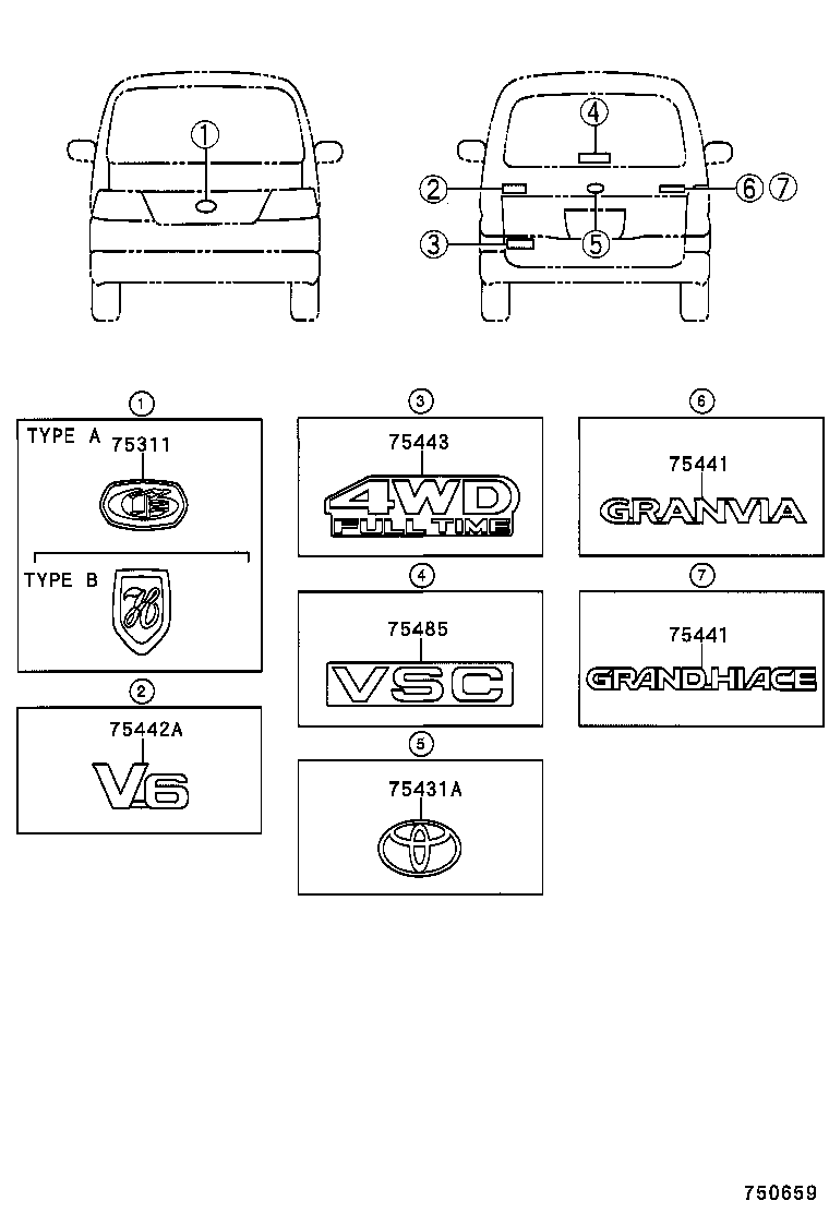 75442-26100 PLATE, BACK DOOR NAME, NO.2 product image