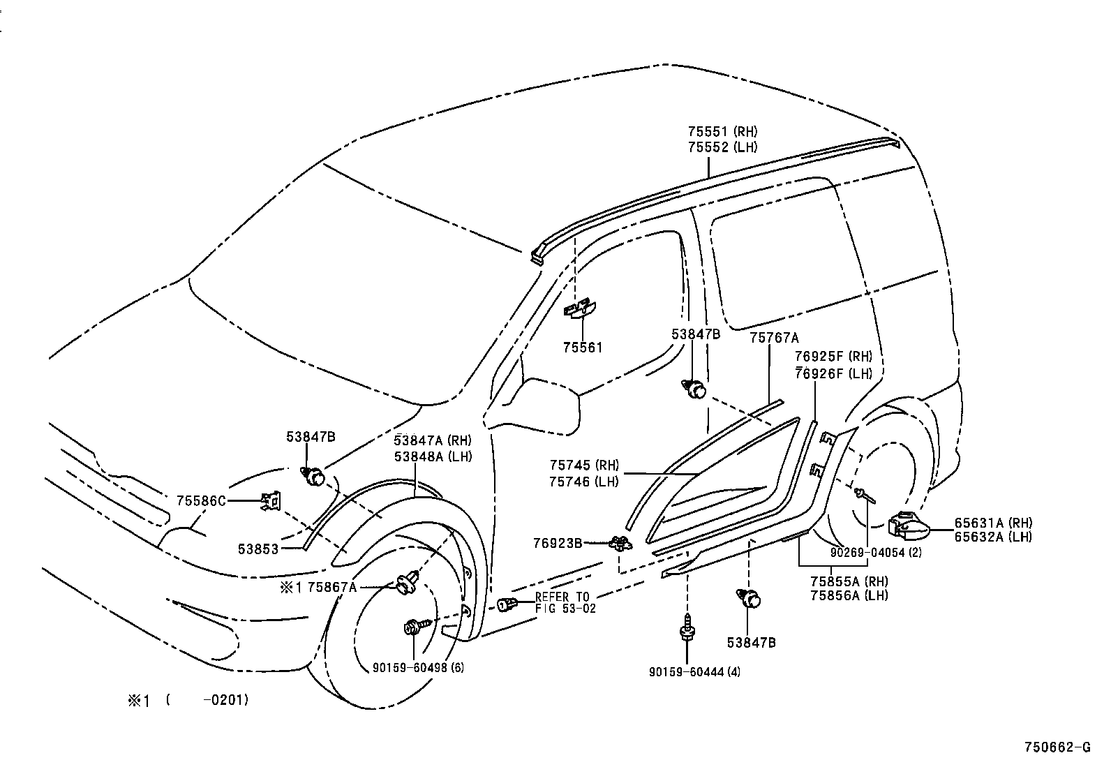 53848-52010 EXTENSION, FRONT WHEEL OPENING OR ARCH MOULDING, LH product image
