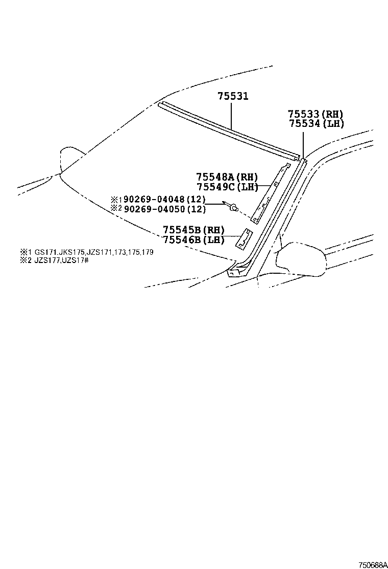75534-30330 MOULDING, WINDSHIELD, OUTSIDE LH product image