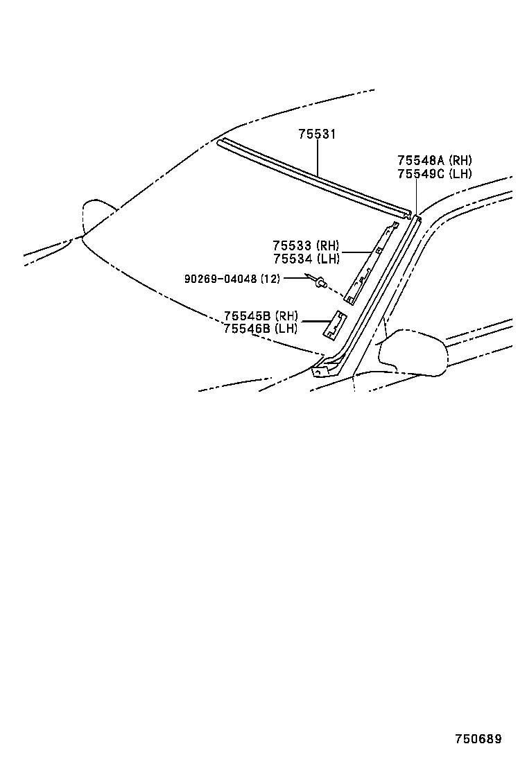 75531-30280 MOULDING, WINDSHIELD, OUTER UPPER product image