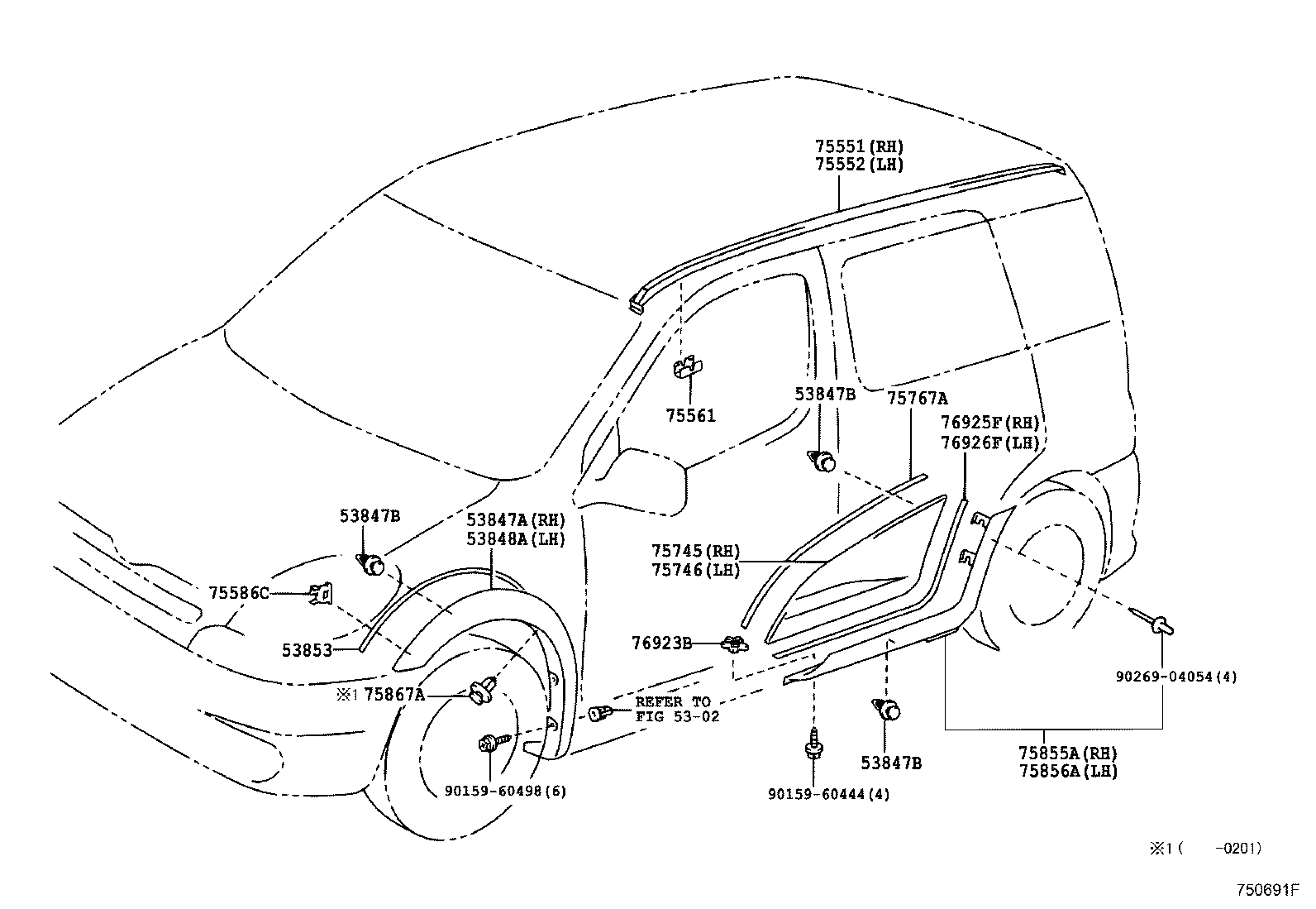 75746-52020-C2 MOULDING, REAR DOOR OUTSIDE, LOWER LH product image