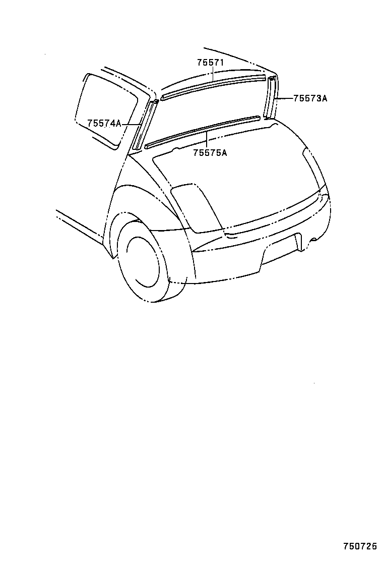 75571-52010 MOULDING, BACK WINDOW, OUTSIDE UPPER product image