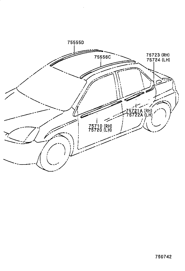 75722-47020 MOULDING, REAR DOOR BELT, LH product image