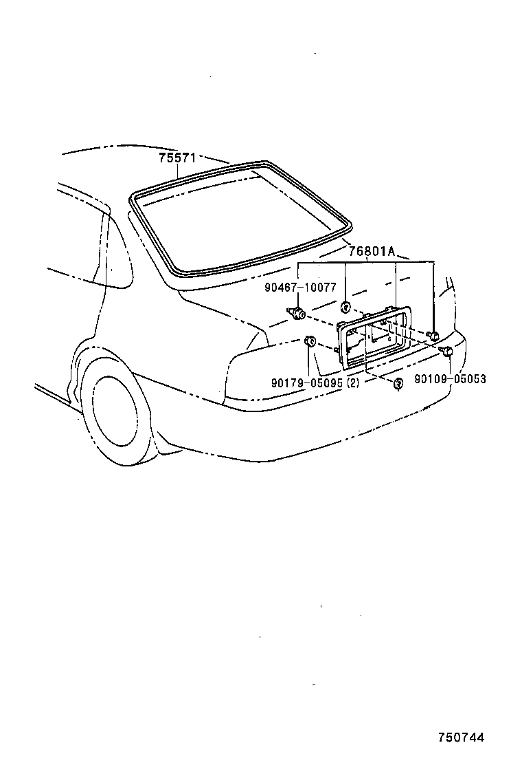 76801-YF010 GARNISH SUB-ASSY, LUGGAGE COMPARTMENT DOOR, OUTSIDE product image
