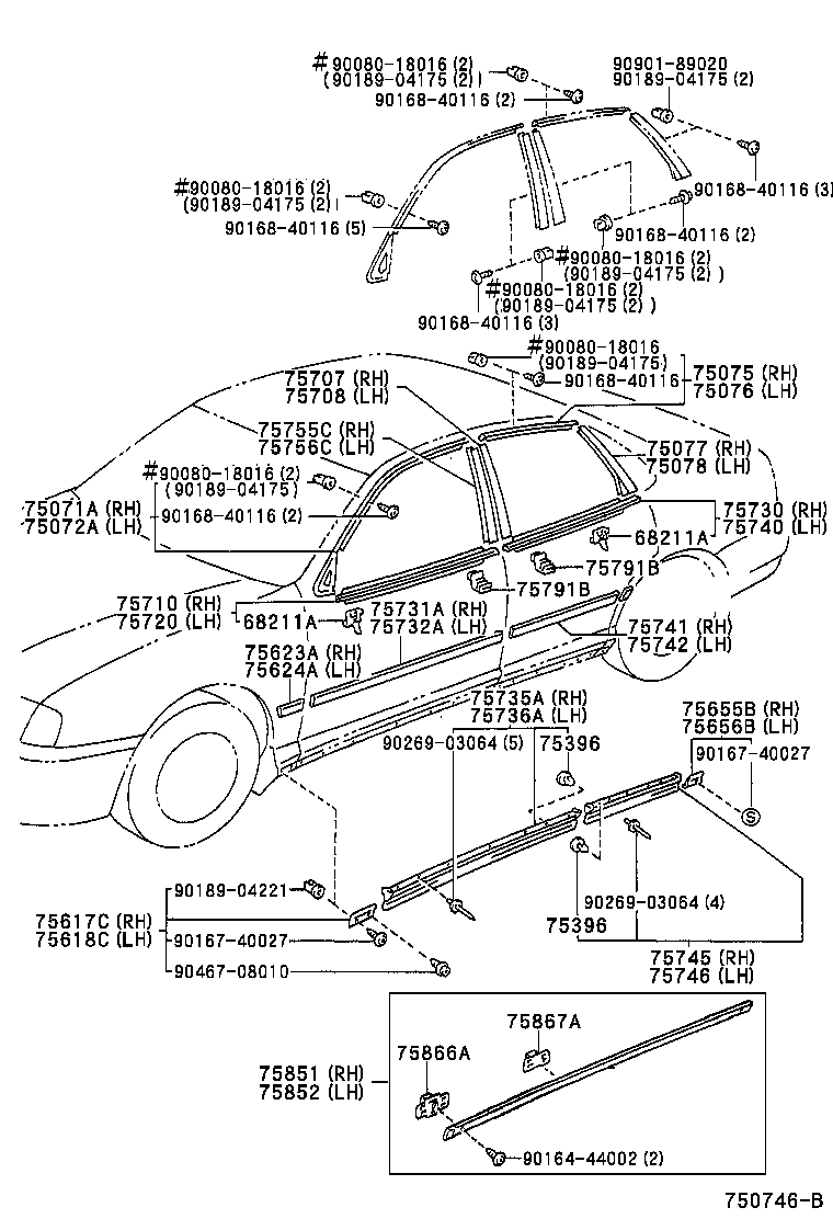 75707-41010 MOULDING SUB-ASSY, REAR DOOR WINDOW FRAME, RH product image
