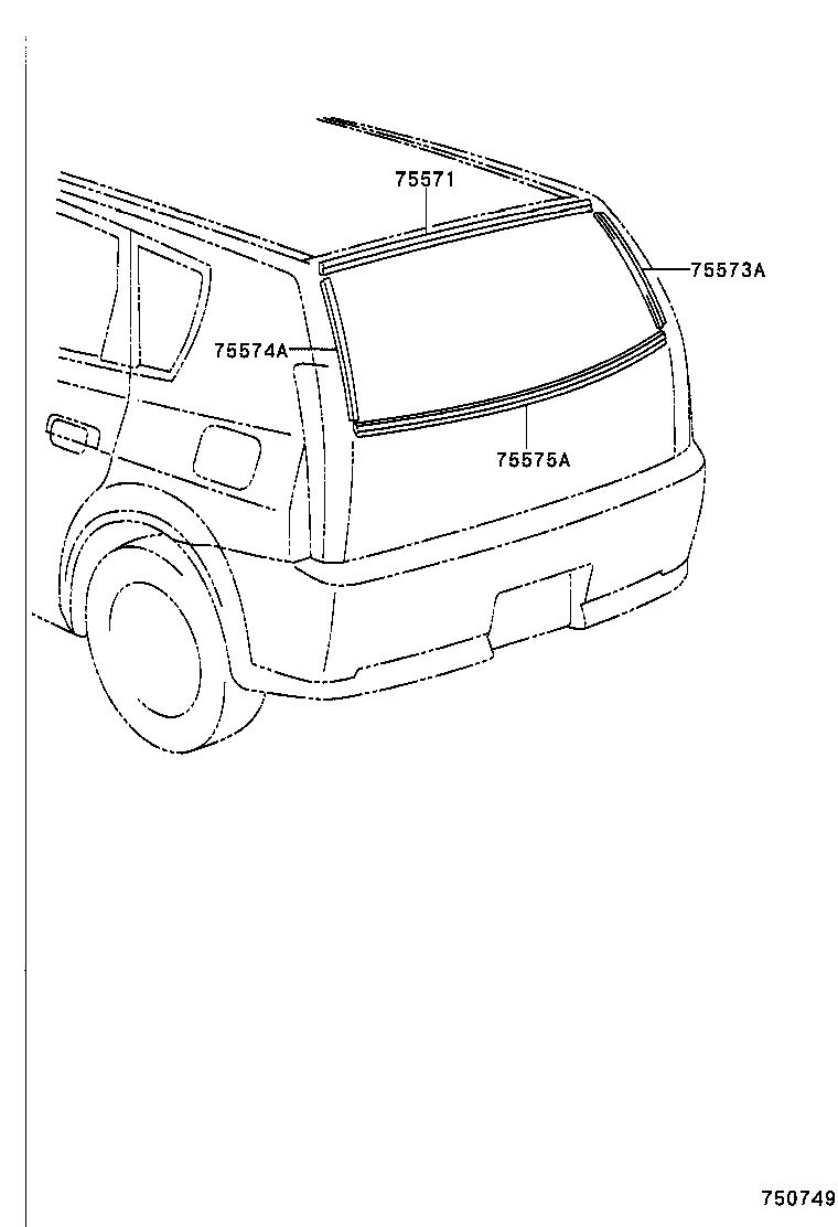 75573-63010 MOULDING, BACK WINDOW, OUTSIDE RH product image