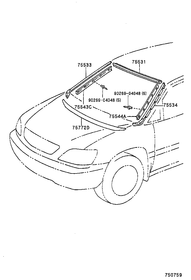75531-48010 MOULDING, WINDSHIELD, OUTER UPPER product image
