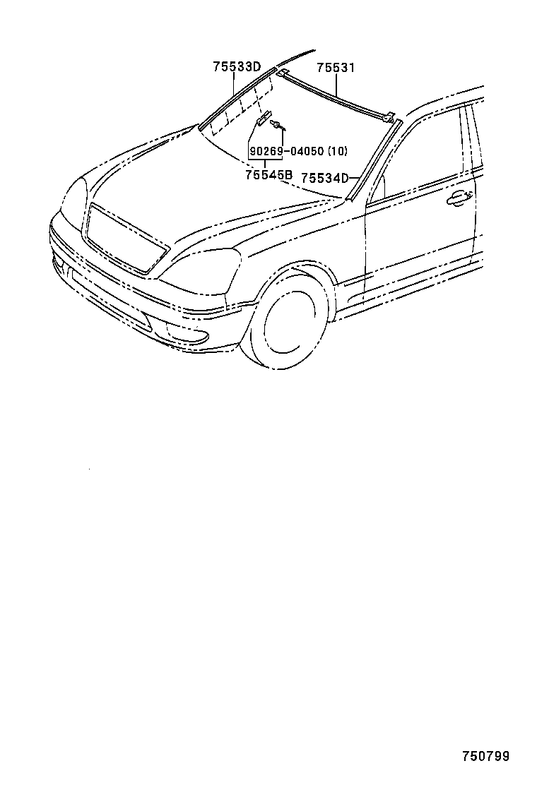 75533-50060 MOULDING, WINDSHIELD, OUTSIDE RH product image