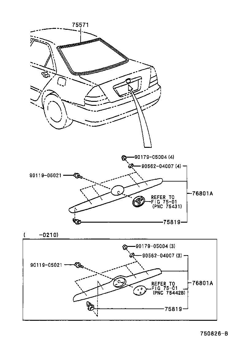 75571-22250 MOULDING, BACK WINDOW, OUTSIDE UPPER product image