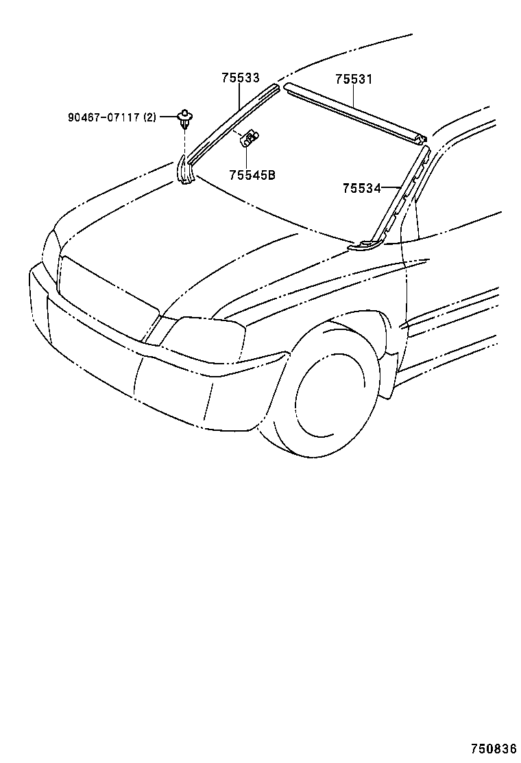 75533-48080 MOULDING, WINDSHIELD, OUTSIDE RH product image