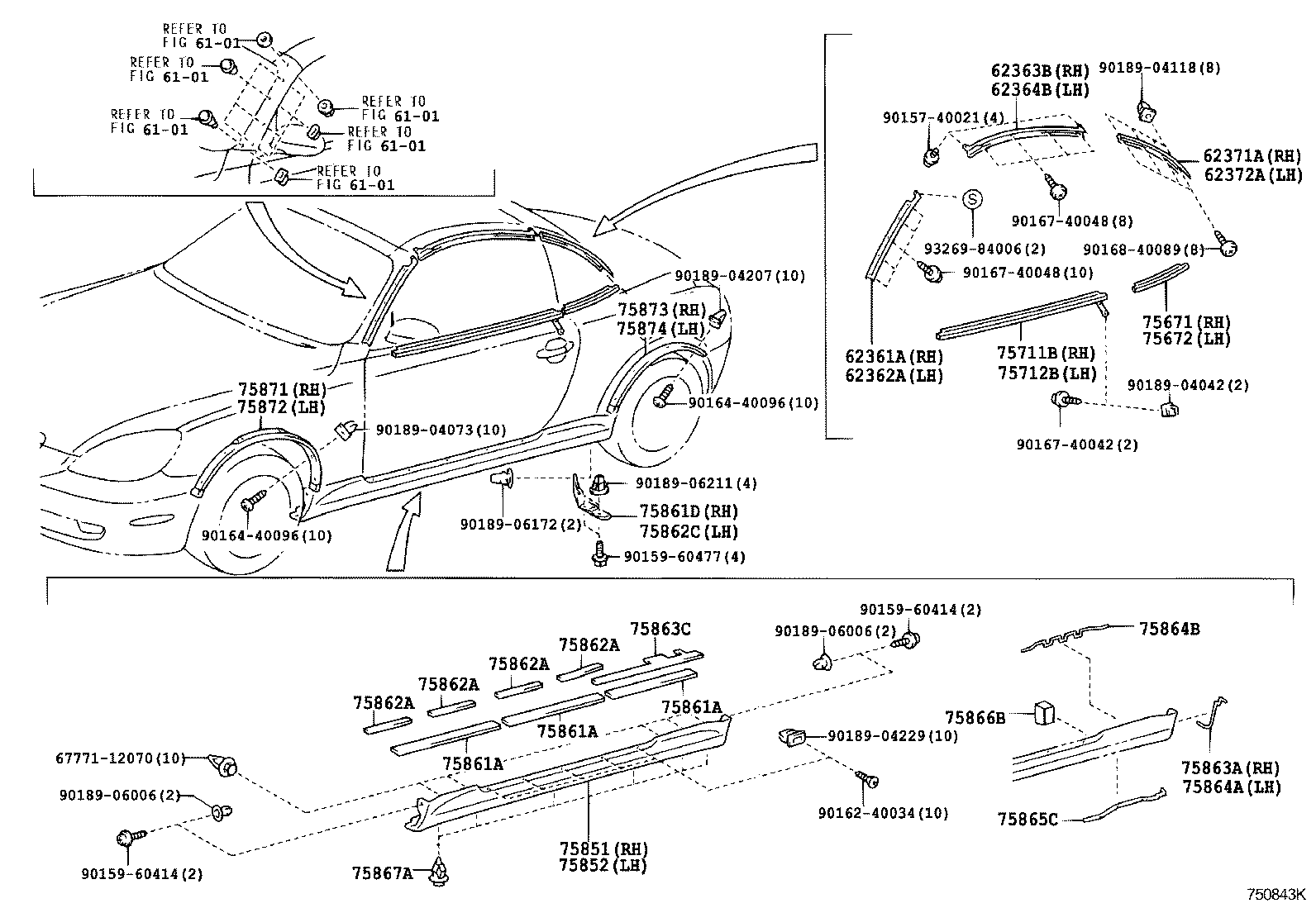 Toyota 75852-24030 MOULDING, ROCKER PANEL, LH