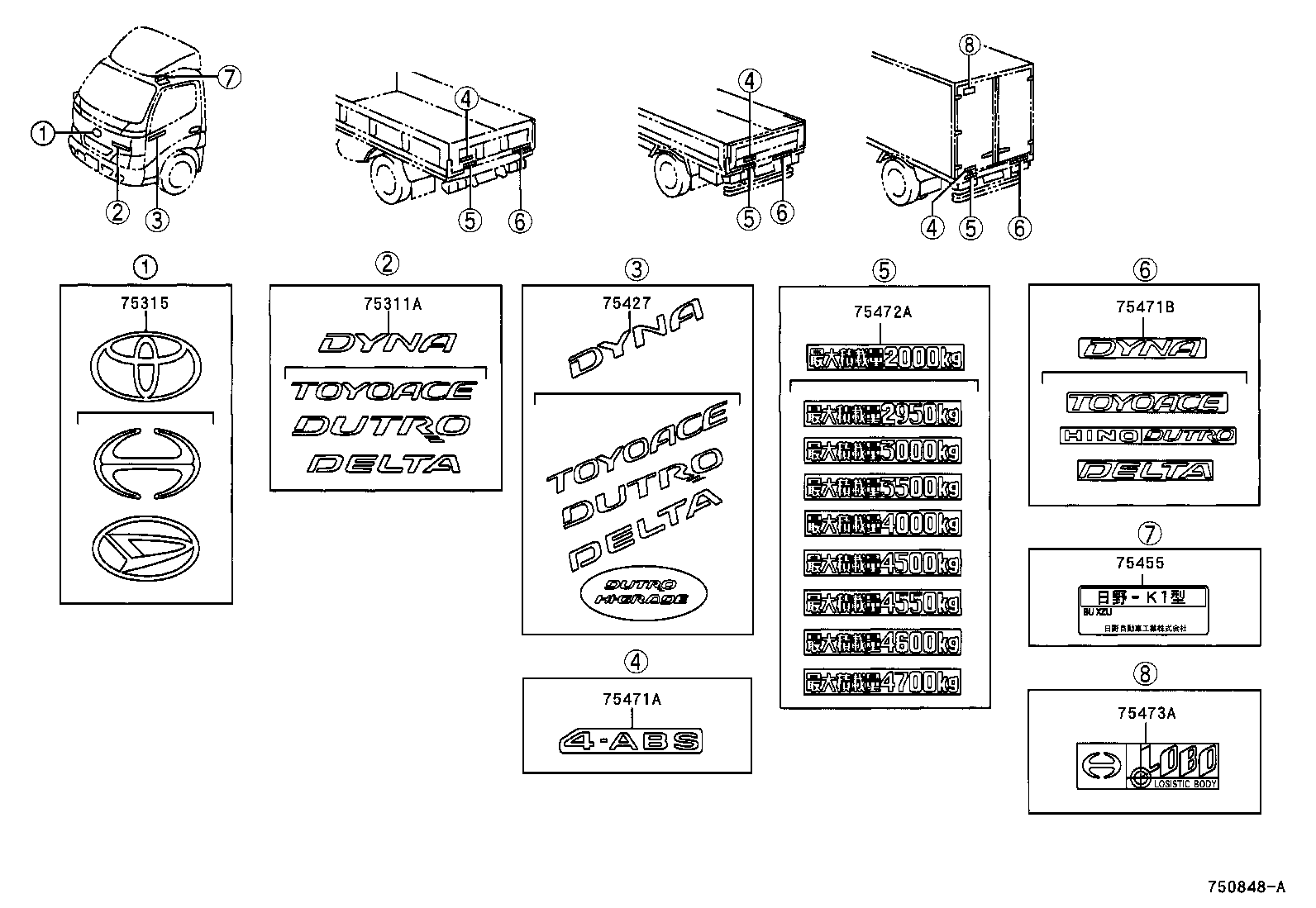 75472-92801 PLATE, REAR BODY NAME, NO.2 product image