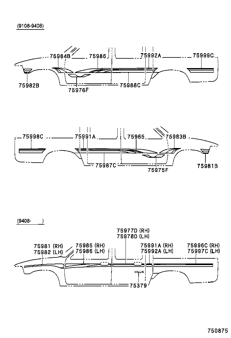 75975-35120 STRIPE, FRONT DOOR OUTSIDE, LOWER RH product image