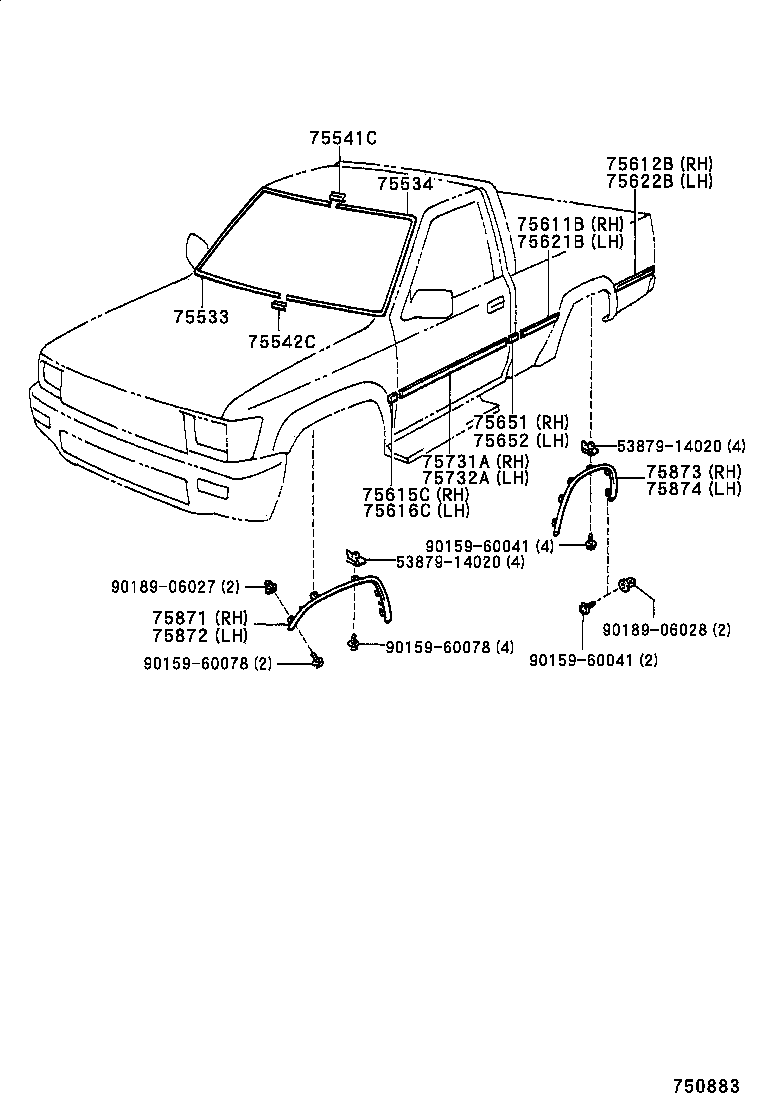 75652-89113 MOULDING, QUARTER, OUTSIDE LH product image