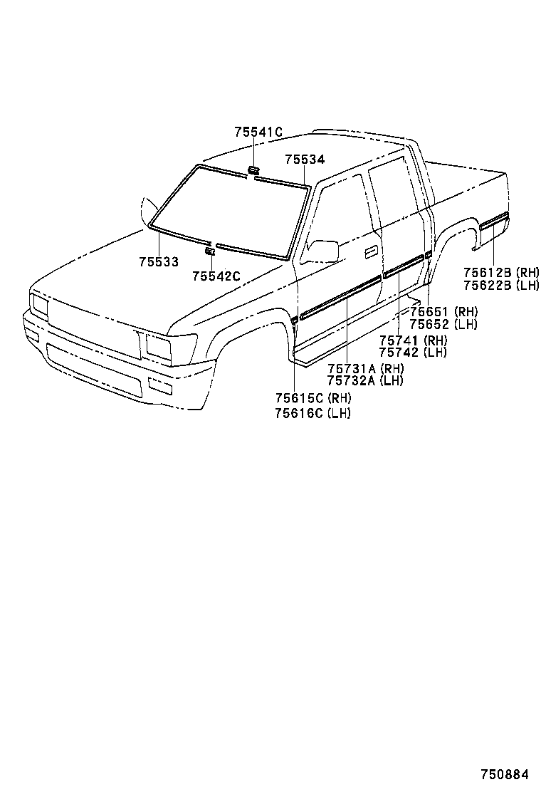 75652-89113 MOULDING, QUARTER, OUTSIDE LH product image