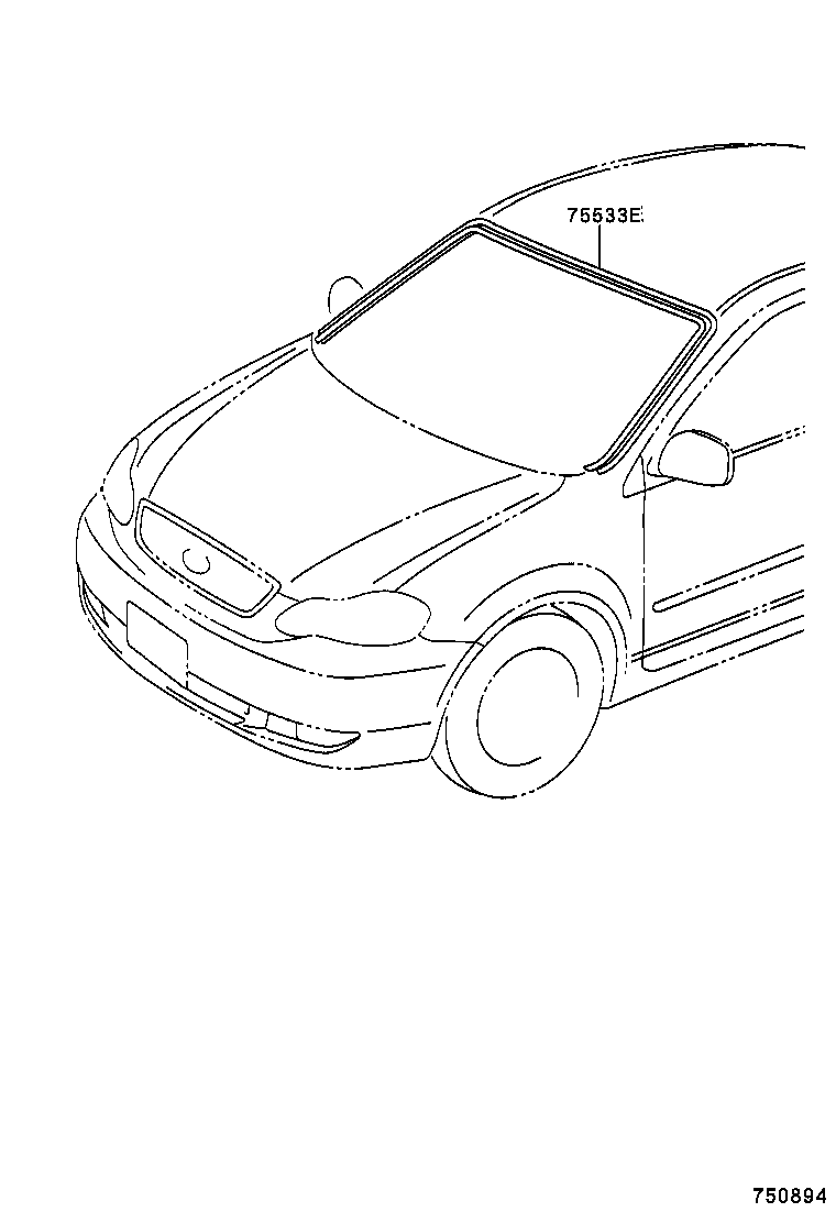 75533-02100 MOULDING, WINDSHIELD, OUTSIDE product image