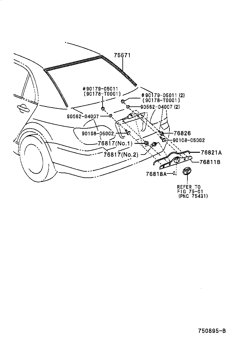 76817-02050 CLIP, BACK DOOR OUTSIDE GARNISH product image