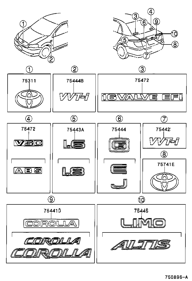 75442-02130 PLATE, LUGGAGE COMPARTMENT DOOR NAME, NO.1 product image