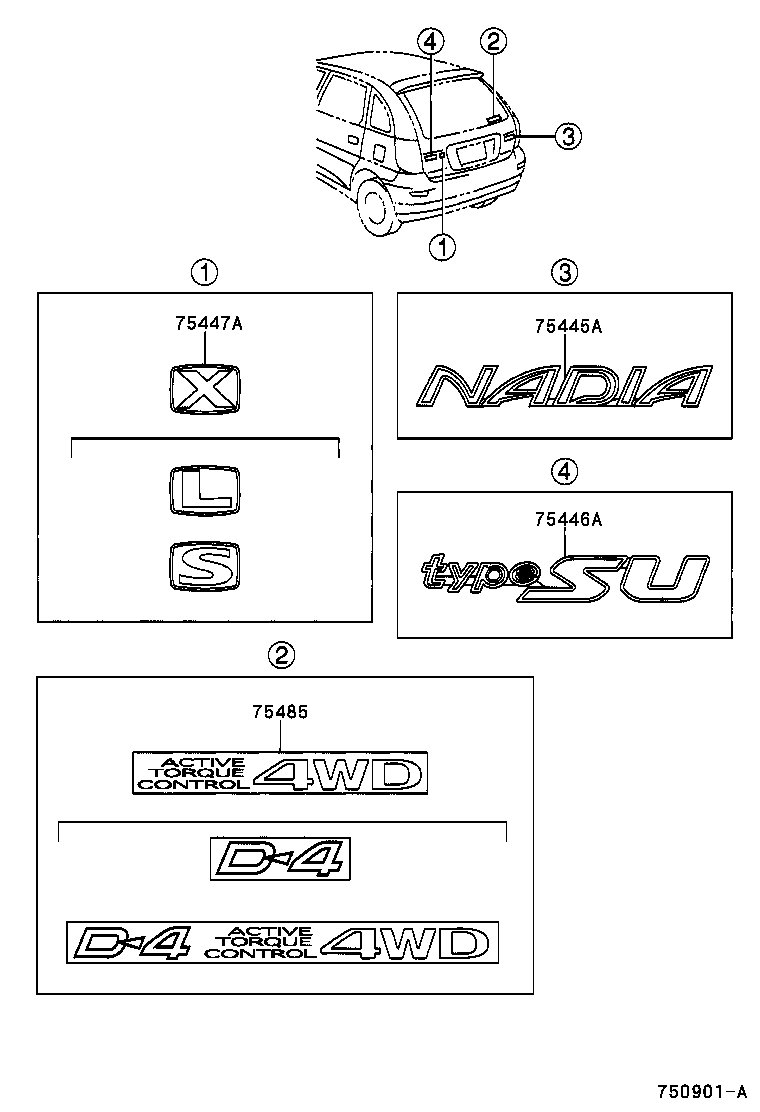 75446-44010 PLATE, BACK DOOR NAME, NO.6 product image