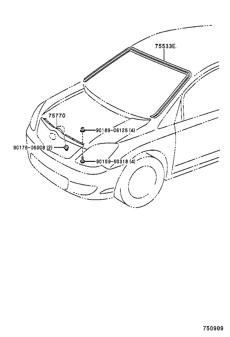 75533-13050 MOULDING, WINDSHIELD, OUTSIDE product image