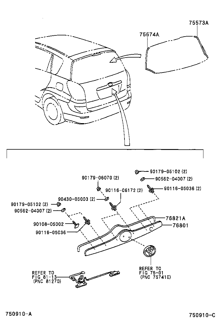 75573-13080 MOULDING, BACK WINDOW, OUTSIDE RH product image