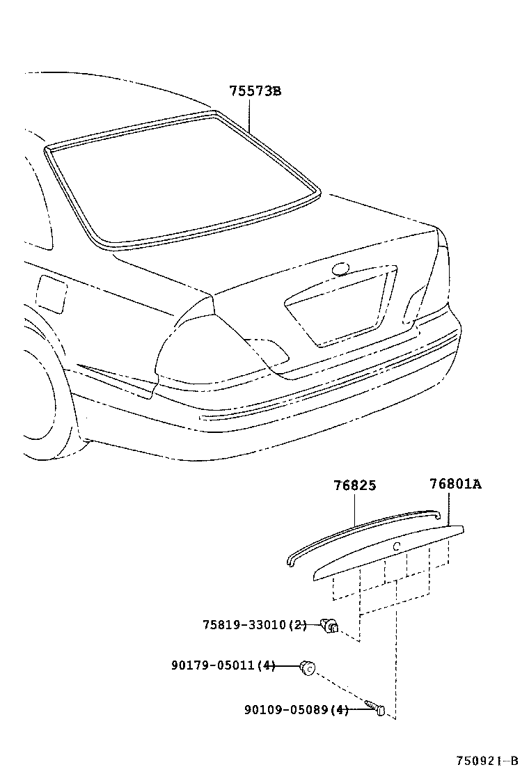 Toyota 76811-33090-G0 GARNISH SUB-ASSY, LUGGAGE COMPARTMENT DOOR, OUTSIDE