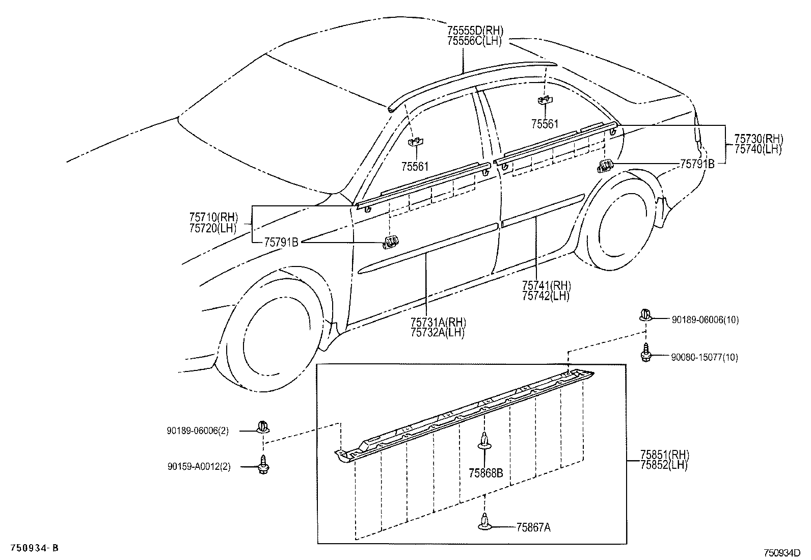 Toyota 75852-AA020 MOULDING, ROCKER PANEL, LH