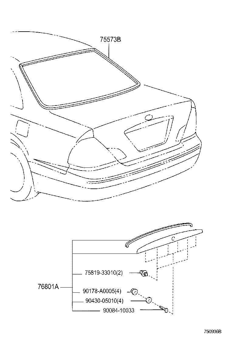 Toyota 76801-AA010 GARNISH SUB-ASSY, LUGGAGE COMPARTMENT DOOR, OUTSIDE