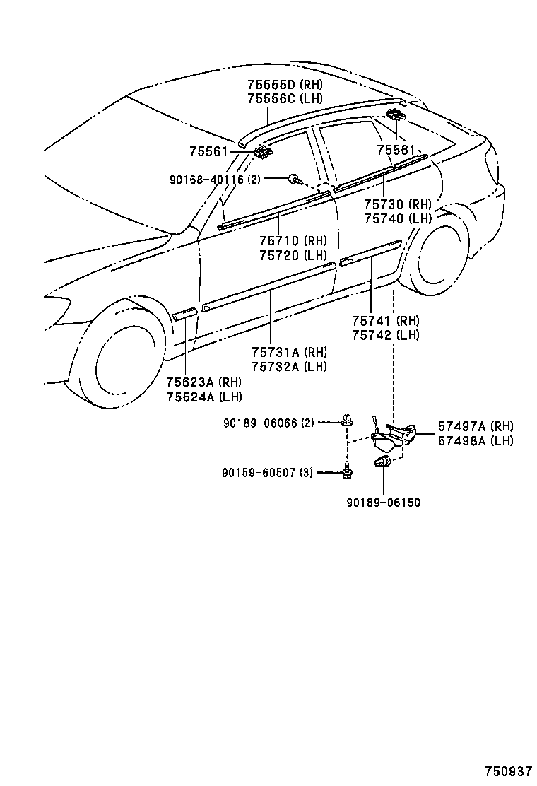 75556-53010 MOULDING, ROOF DRIP SIDE FINISH, CENTER LH product image