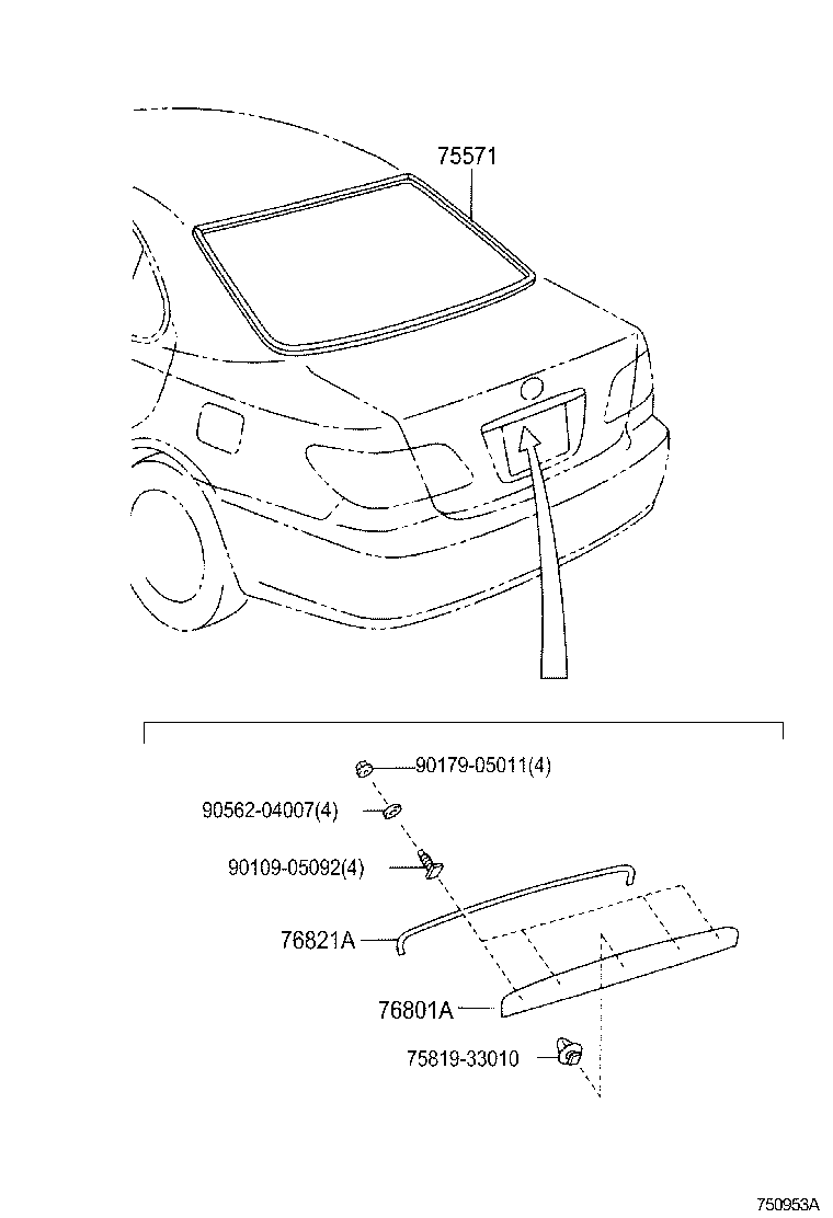 Toyota 76801-33090-D0 GARNISH SUB-ASSY, LUGGAGE COMPARTMENT DOOR, OUTSIDE