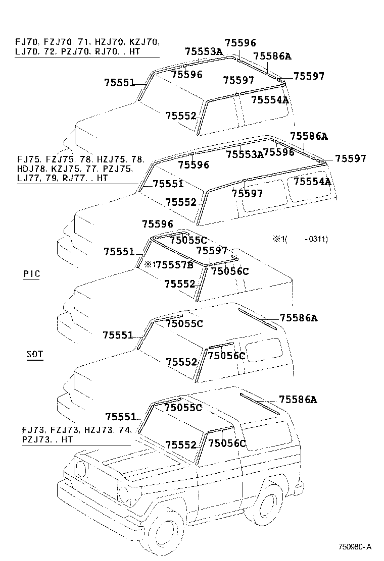 Toyota 75554-90K00 MOULDING, ROOF DRIP SIDE FINISH, REAR LH
