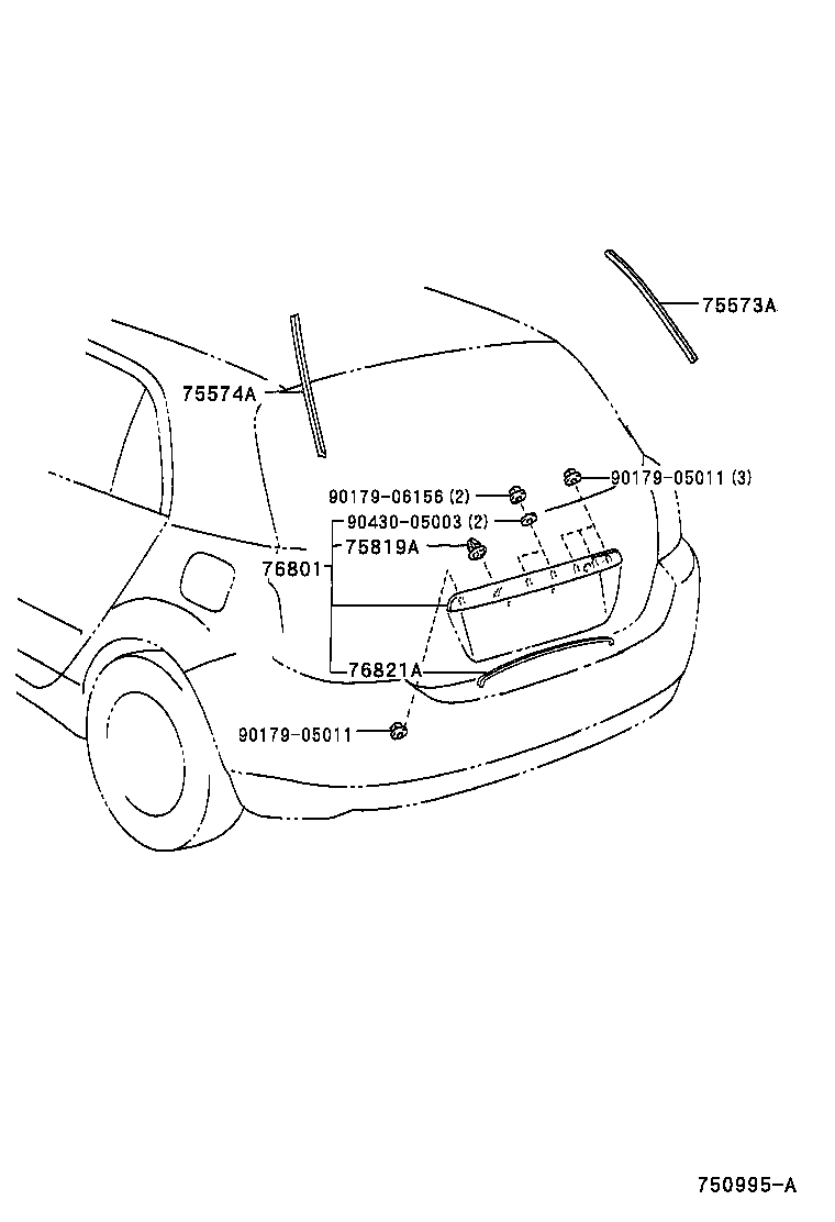 76801-13120 GARNISH SUB-ASSY, BACK DOOR, OUTSIDE product image