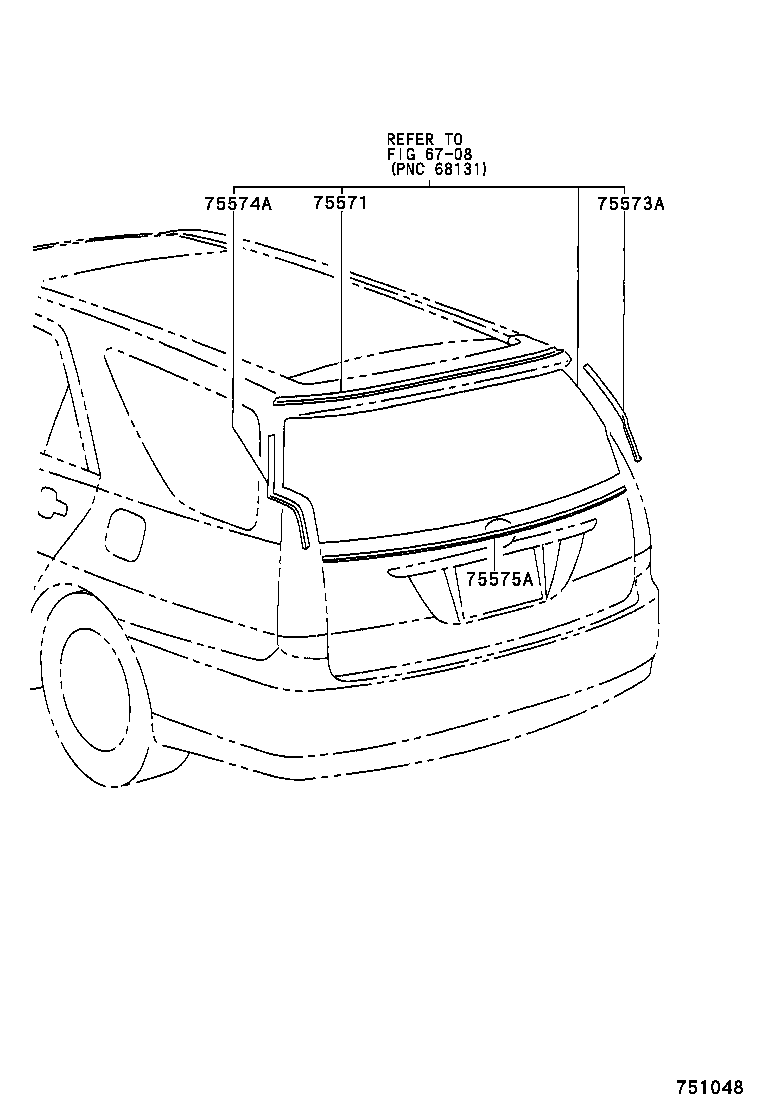 75571-22250 MOULDING, BACK WINDOW, OUTSIDE UPPER product image
