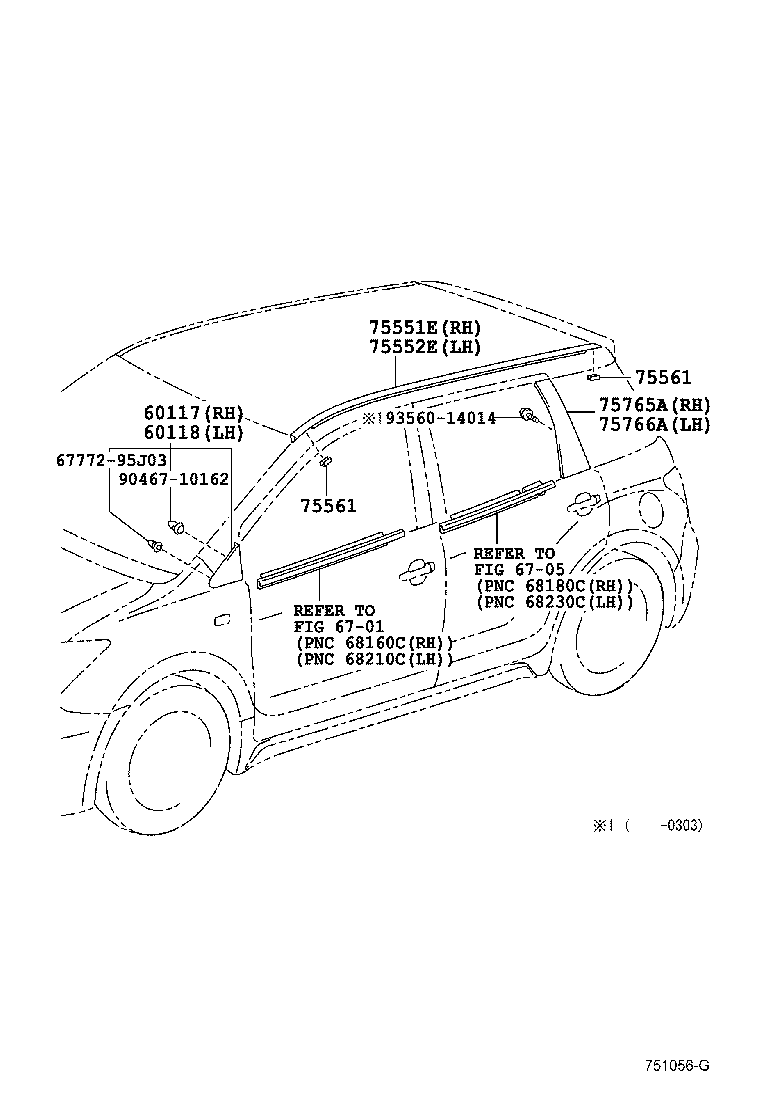 75765-52010 MOULDING, REAR DOOR WINDOW FRAME, REAR RH product image