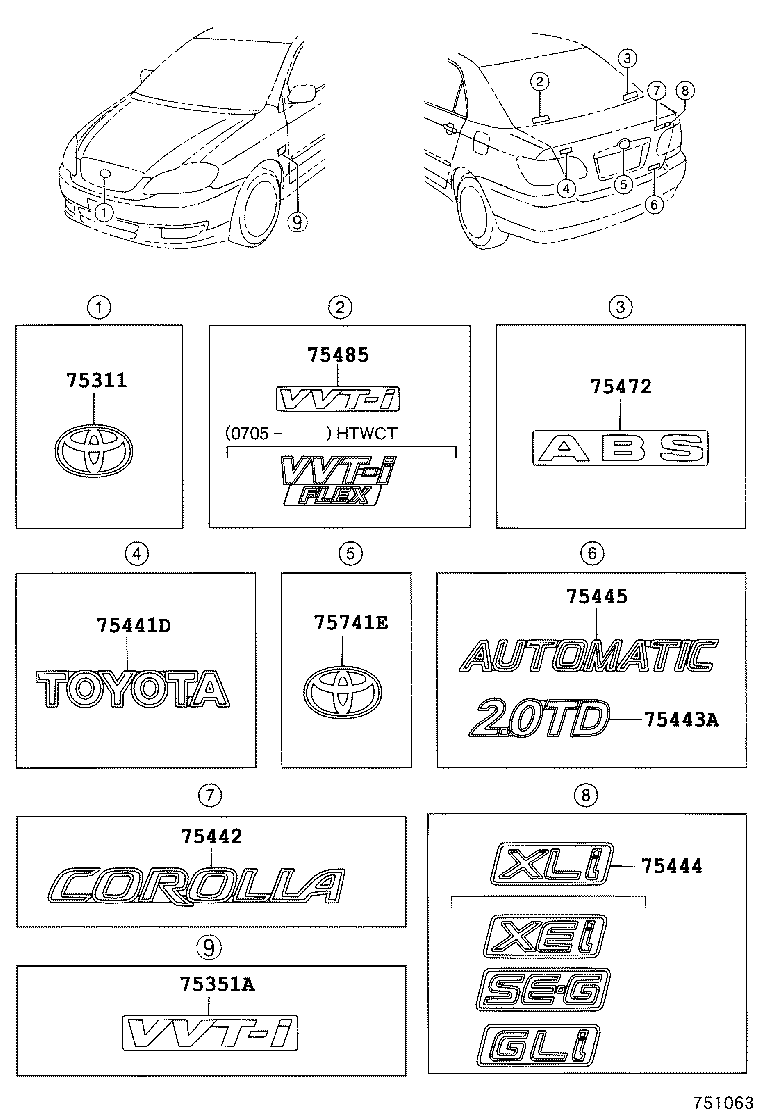 75351-02090 EMBLEM, FRONT FENDER product image