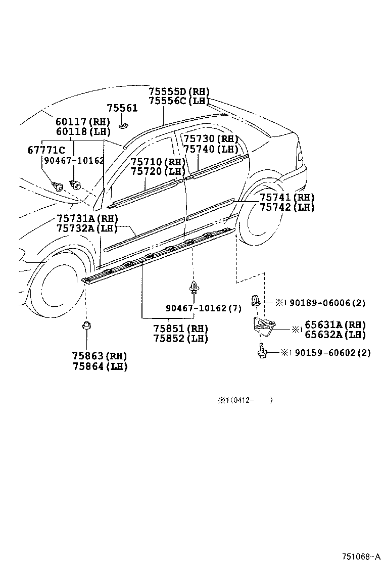 Toyota 75710-12742 MOULDING ASSY, FRONT DOOR BELT, RH