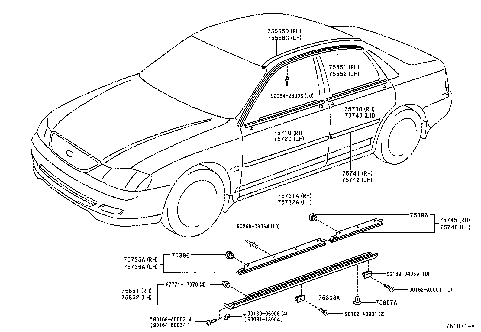 Toyota 75710-AC010 MOULDING ASSY, FRONT DOOR BELT, RH