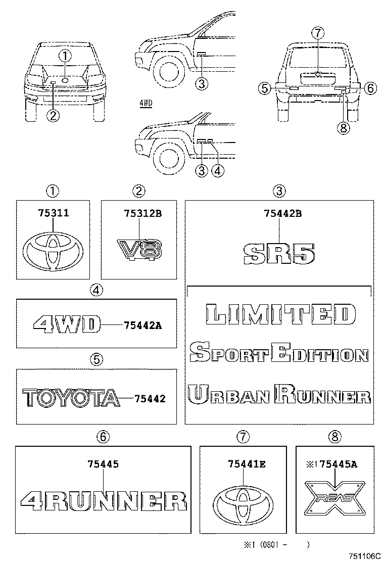 Toyota 75442-35160 PLATE, BACK DOOR NAME, NO.2