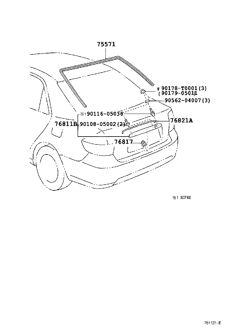 75571-0D050 MOULDING, BACK WINDOW, OUTSIDE UPPER product image
