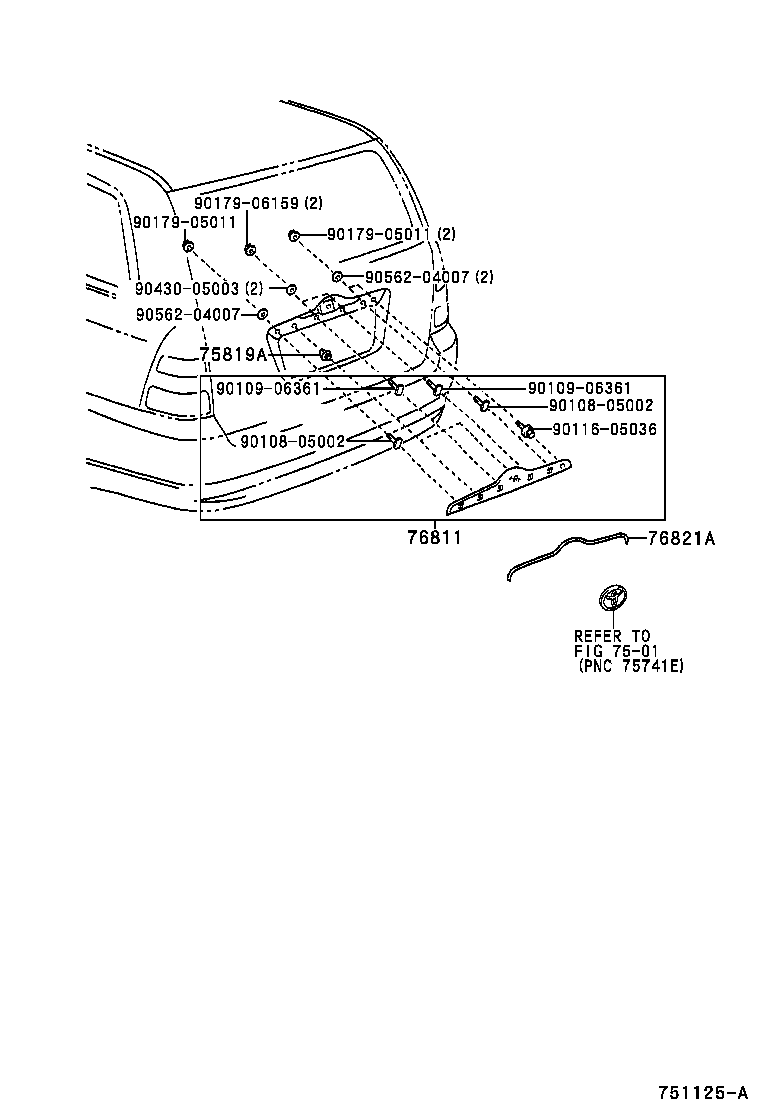 76811-02902 GARNISH SUB-ASSY, LUGGAGE COMPARTMENT DOOR, OUTSIDE product image