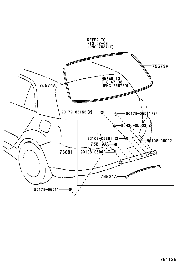 75573-13060 MOULDING, BACK WINDOW, OUTSIDE RH product image