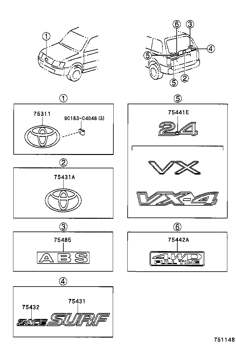75431-0B010 EMBLEM, BACK DOOR, NO.1 product image